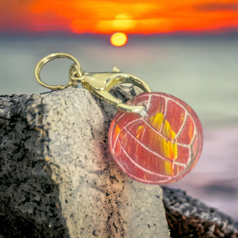 Cardinal and Gold Volleyball Keychain